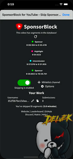 SponsorBlock for Safari iPhone screenshot 2