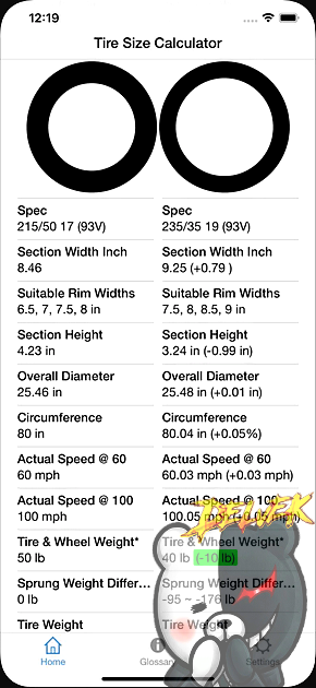 Tire Size Calculator iPhone screenshot 2